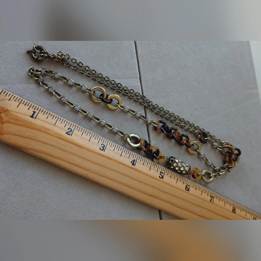 J.Crew tortoise shell and rhinestone paved barrel link necklace